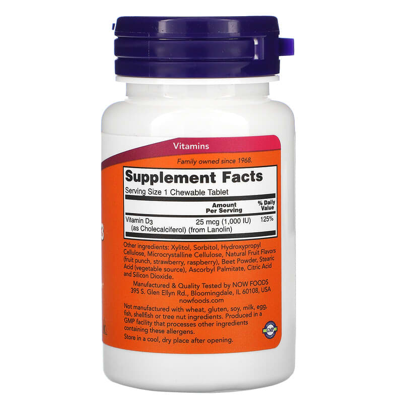 NOW Vitamin D3 180 lozenge- PURE SOURCE-The Health Store- Default Title