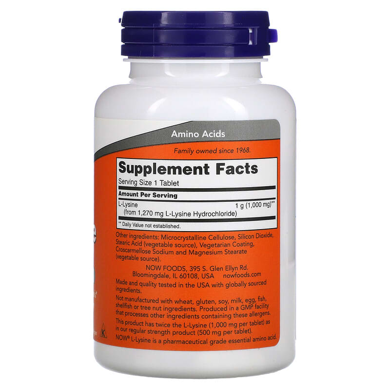 NOW L-Lysine Double Strength 1000mg 100 Tabs- PURE SOURCE-The Health Store- Default Title