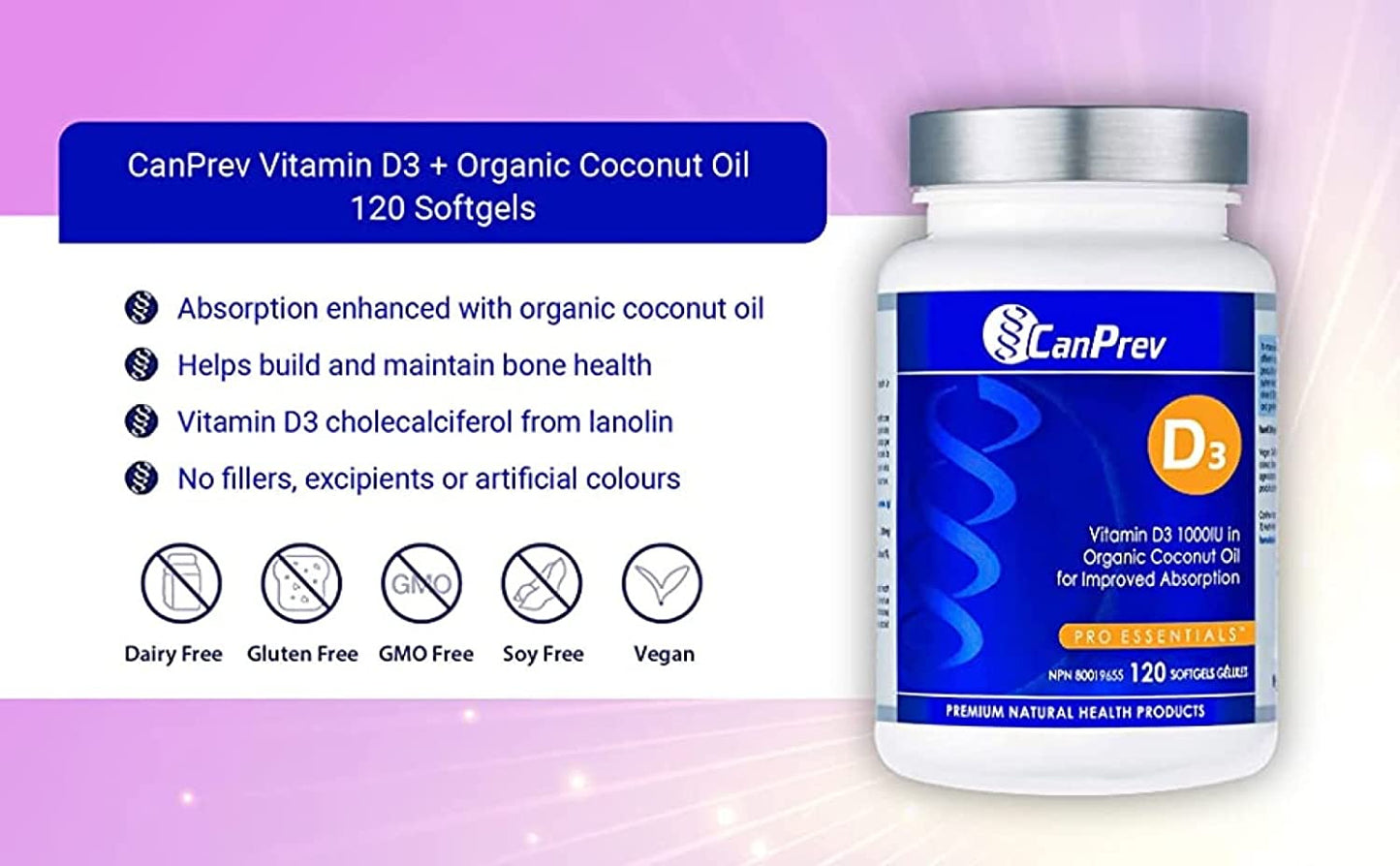 CanPrev D3 1000IU Organic Coconut Oil 120 Soft Gel- CANPREV-The Health Store- Default Title