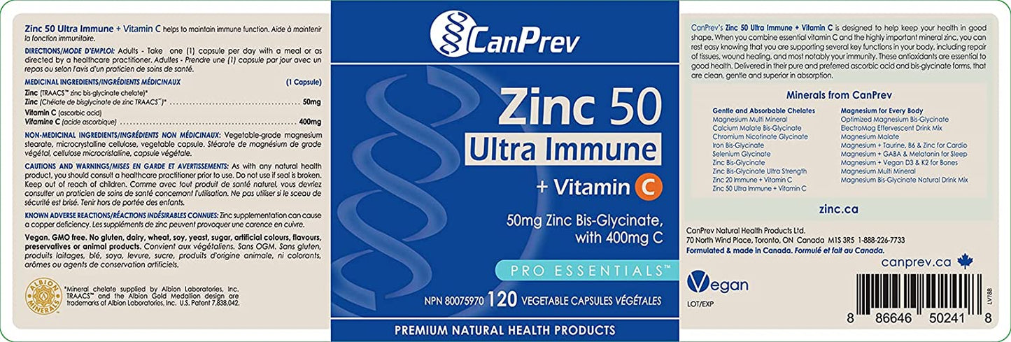 CanPrev Zinc 50 Ultra Immune + Vitamin C 120cap- CANPREV-The Health Store- Default Title