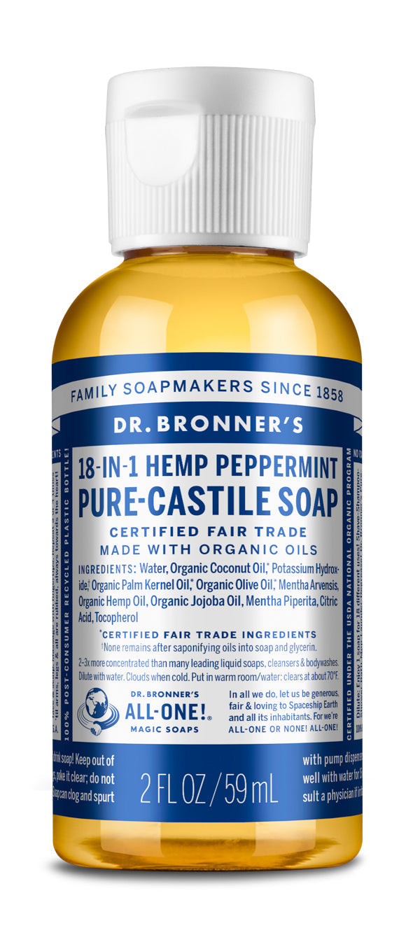 Dr. Bronner's Pure Castile Soap Peppermint - 59mL- PURE SOURCE-The Health Store- Default Title