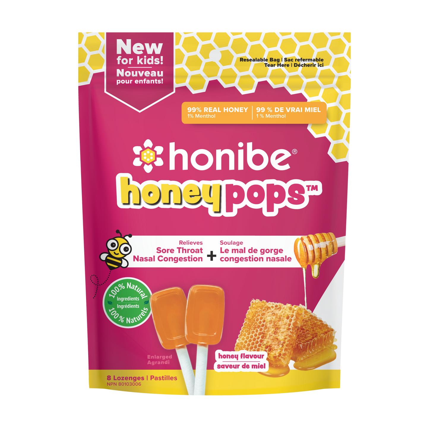 Honibe Honeypops Honey Flavour 8 Lozenges