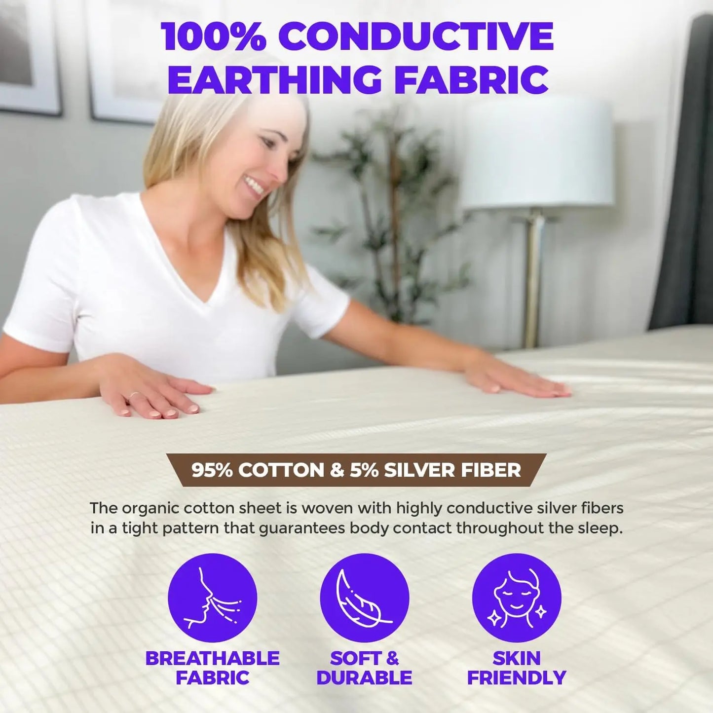 MAXSHARER Organic Cotton & Silver Fibre Grounding Fitted Bed Sheet Kit