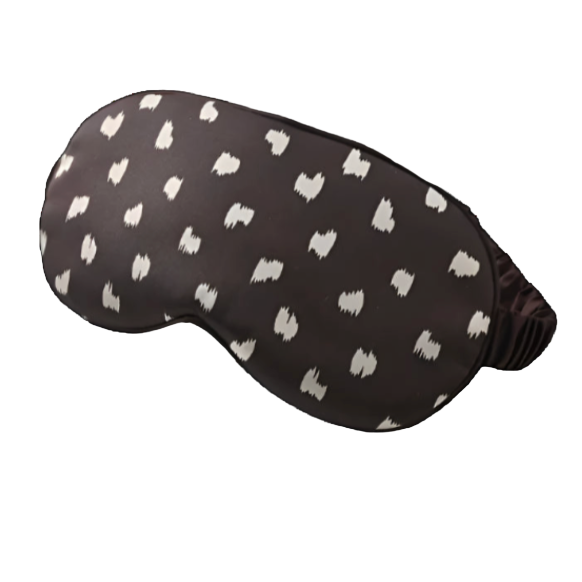 Black sleep mask with white pattern on a white background