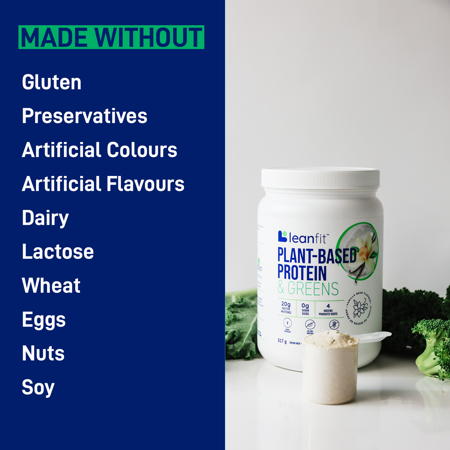 Leanfit Plant-Based Protein & Greens Vanilla Bean Flavour 517g