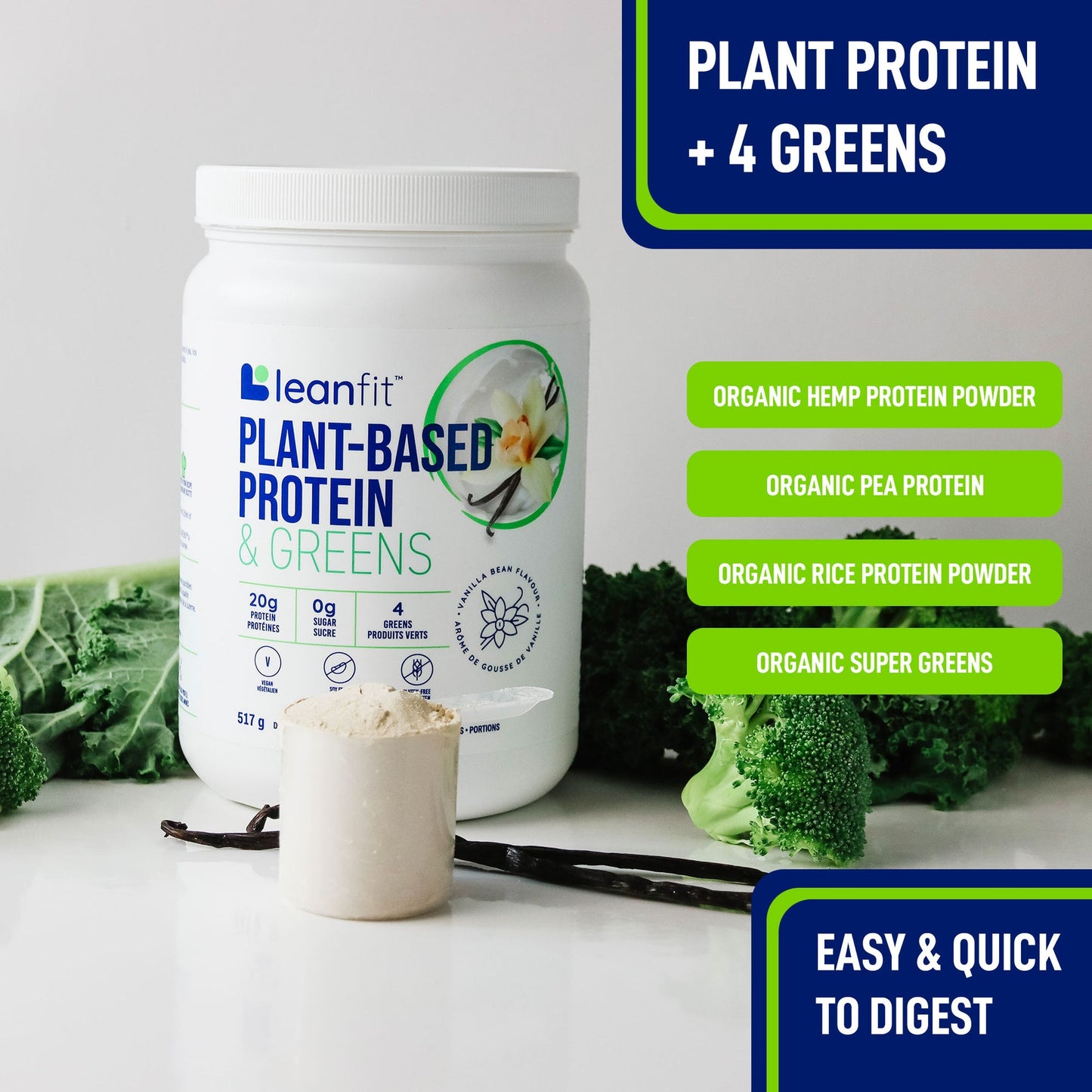 Leanfit Plant-Based Protein & Greens Vanilla Bean Flavour 517g