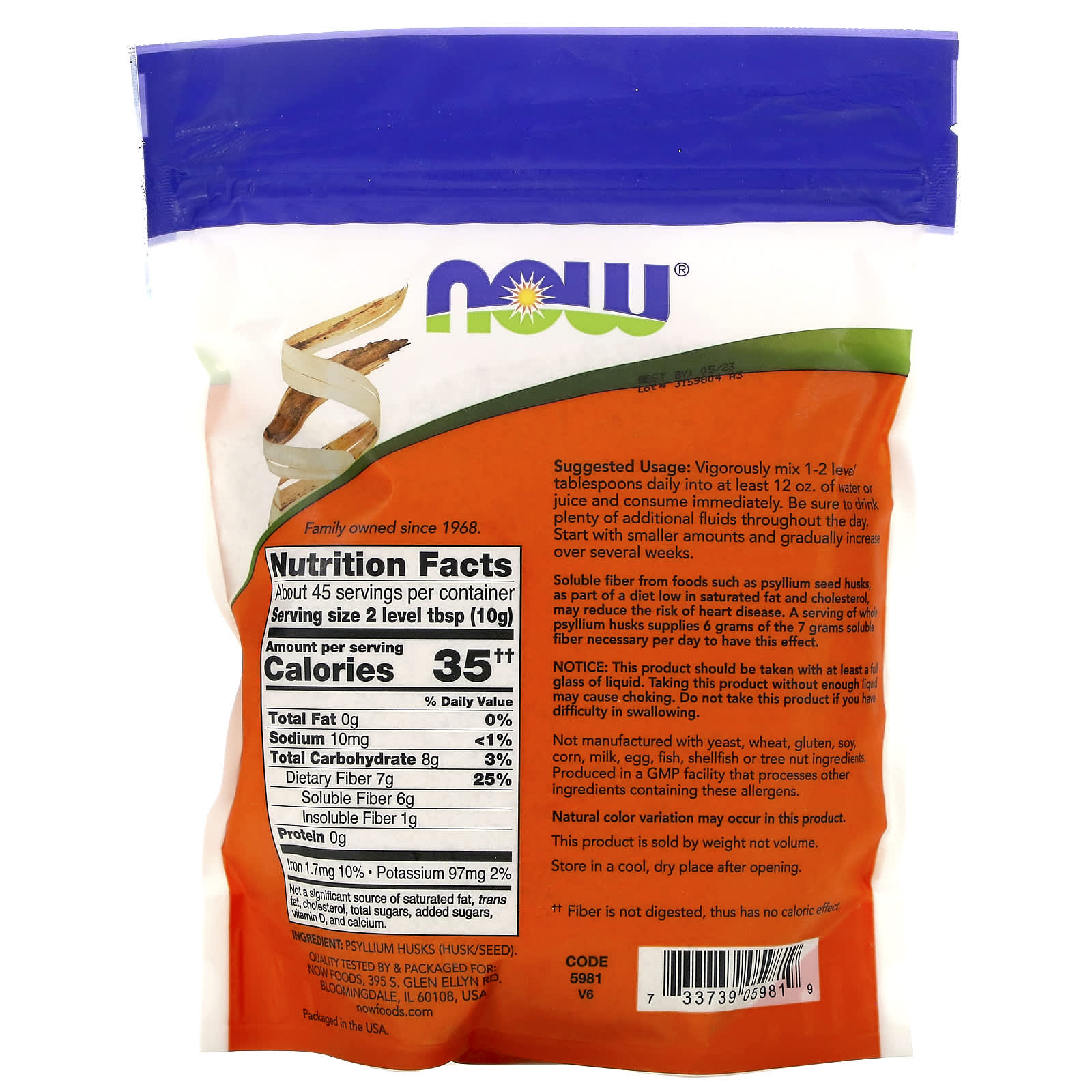 NOW Whole Psyllium Husks 454g- PURE SOURCE-The Health Store- Default Title