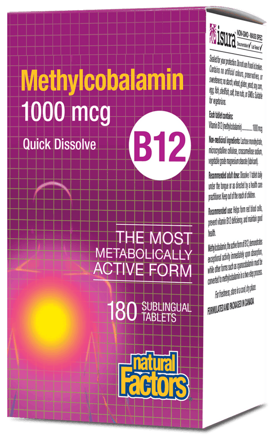 Natural Factors B12 Methylcobalamin 1000mcg 180 Sublingual Tabs