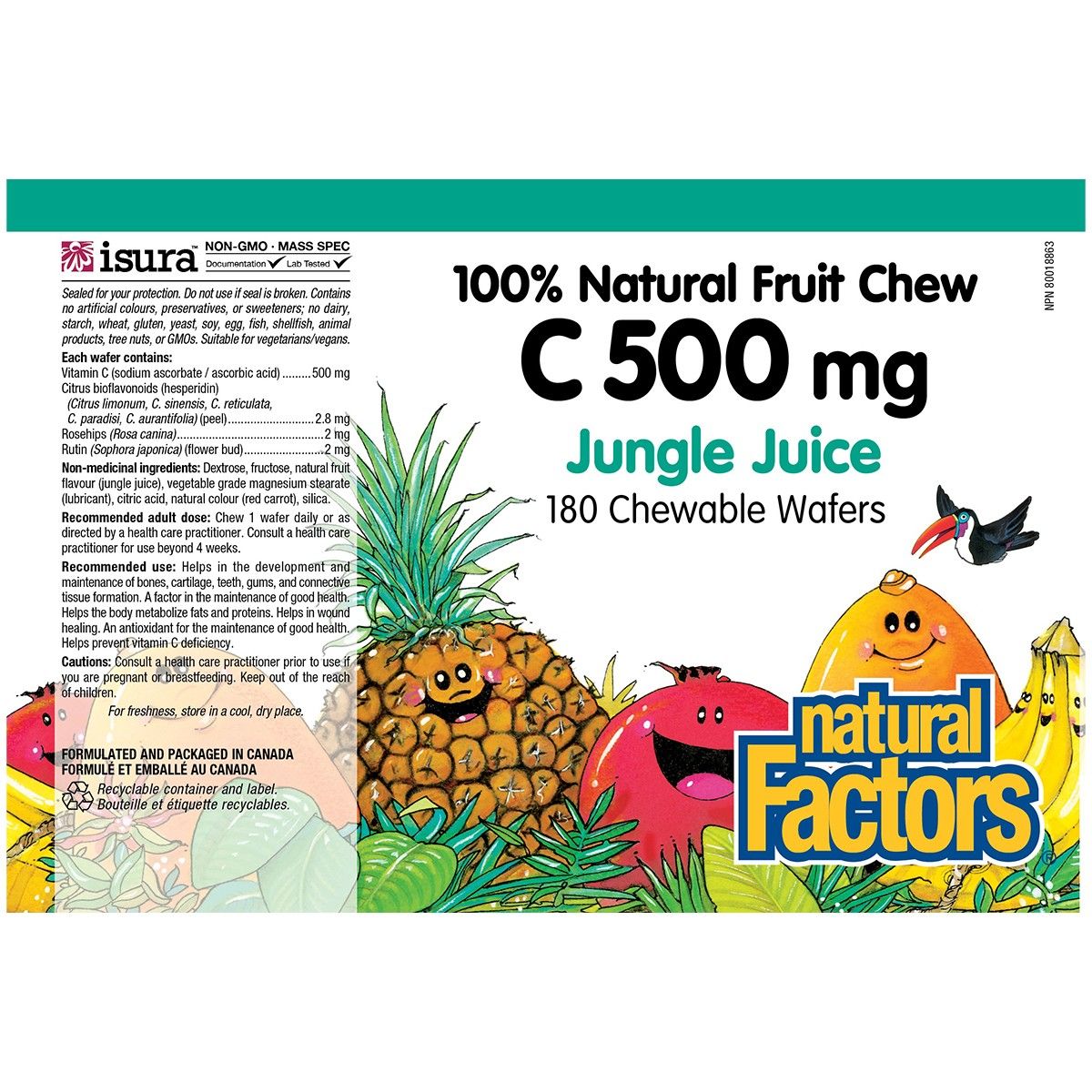 Natural Factors Vit C 500mg 180 Chewable Wafers Jungle Juice