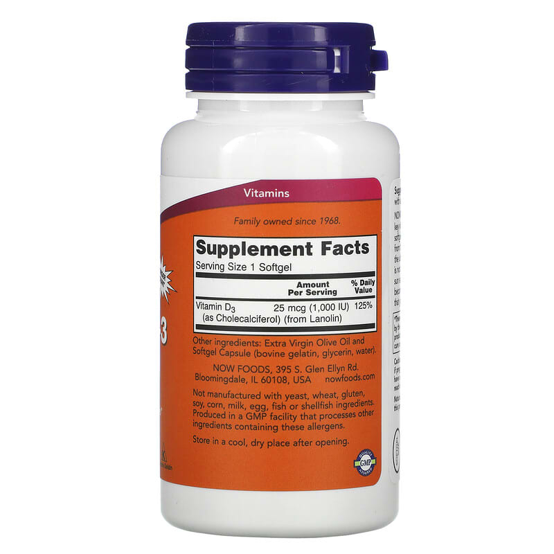 NOW Vitamin D3 1000 IU 360 Soft Gels- PURE SOURCE-The Health Store- Default Title