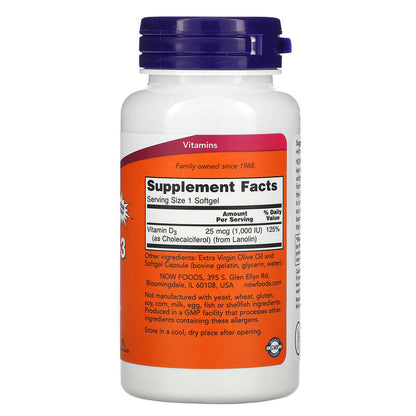 NOW Vitamin D3 1000 IU 360 Soft Gels- PURE SOURCE-The Health Store- Default Title