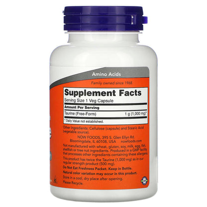 NOW Taurine 1000mg 100 V Caps- PURE SOURCE-The Health Store- Default Title