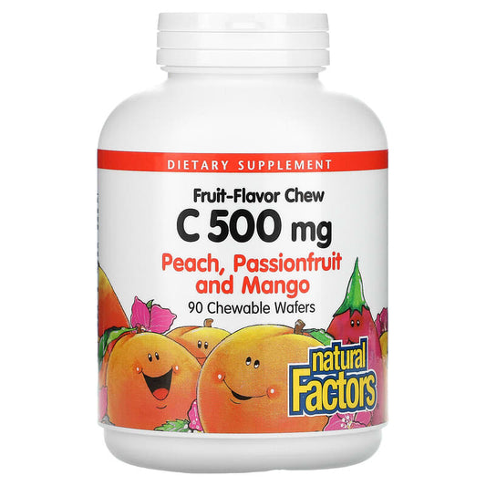 Natural Factors Vitamin C 500mg Peach Passionfruit Mango 90 Chewable Wafers