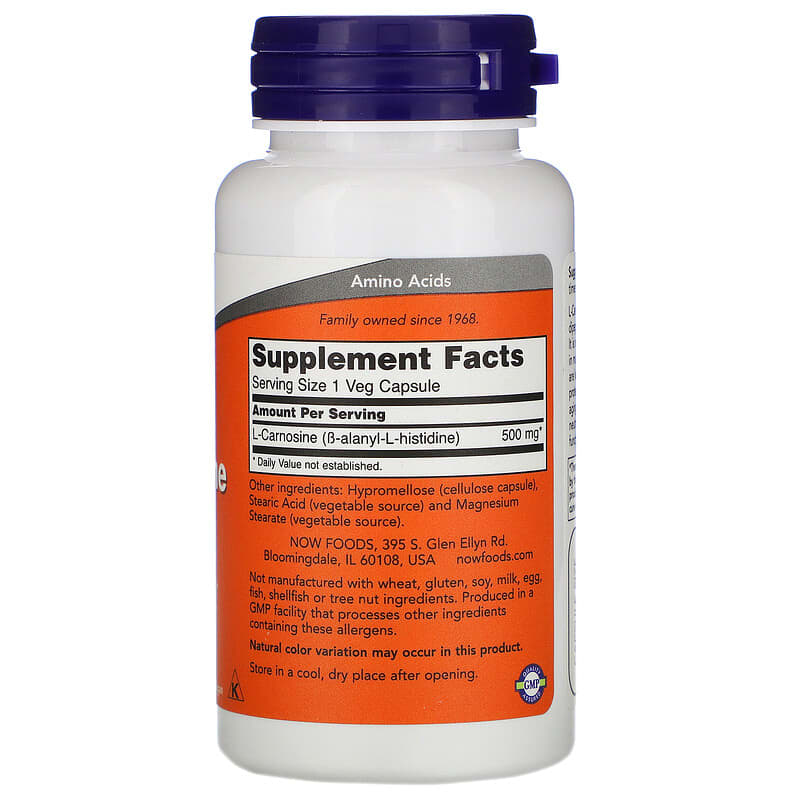 NOW L-Carnosine 500mkg 50 V Caps- PURE SOURCE-The Health Store- Default Title