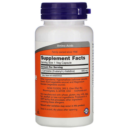 NOW L-Carnosine 500mkg 50 V Caps- PURE SOURCE-The Health Store- Default Title