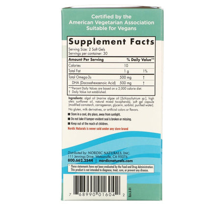 NORDIC Algae DHA Omega-3 500mg Vegan 60 Soft Gels- ECOTREND ECOLOGICS-The Health Store- Default Title