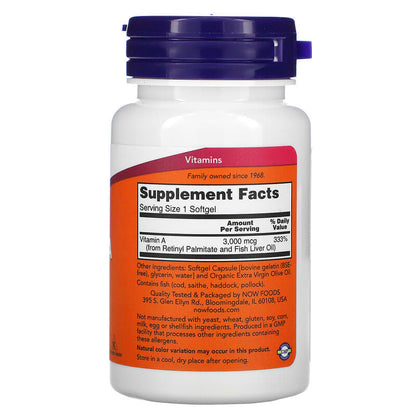 NOW Vitamin A 10,000 IU 100 Soft Gels- PURE SOURCE-The Health Store- Default Title