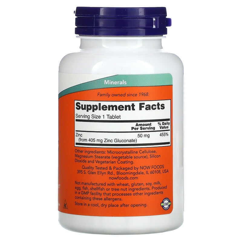 NOW Zinc Gluconate 50mg 250 Tabs- PURE SOURCE-The Health Store- Default Title