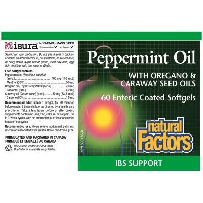 Natural Factors Peppermint Oil 60 Soft Gels