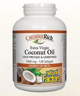 Natural Factors CoconutRich Extra Virgin Coconut Oil 1000mg 120 Soft Gels