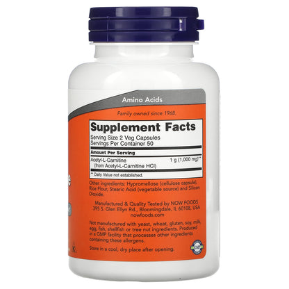 NOW Acetyl-L-Carnitine Brain and Nerve Cell Function 100 Caps- PURE SOURCE-The Health Store- Default Title