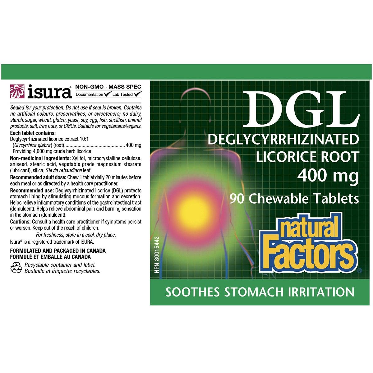 Natural Factors DGL 400MG 90 Chewable Tabs