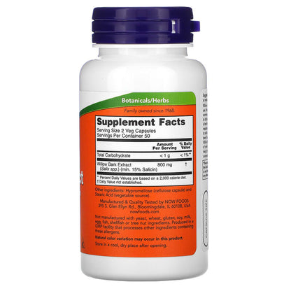 NOW White Willow Bark 400mg 100 Caps- PURE SOURCE-The Health Store- Default Title