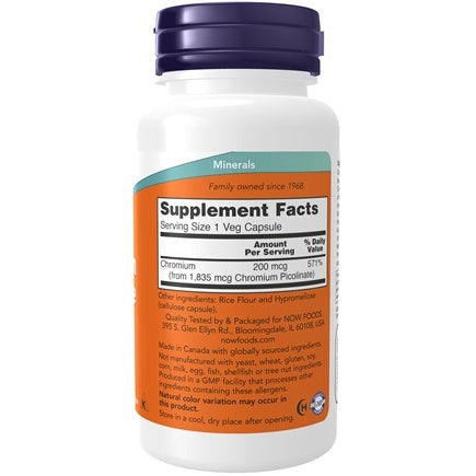 NOW Chromium Picolinate 100mcg 100 V Caps- PURE SOURCE-The Health Store- Default Title
