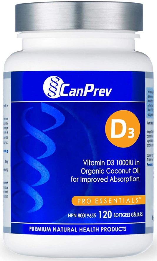 CanPrev D3 1000IU Organic Coconut Oil 120 Soft Gel