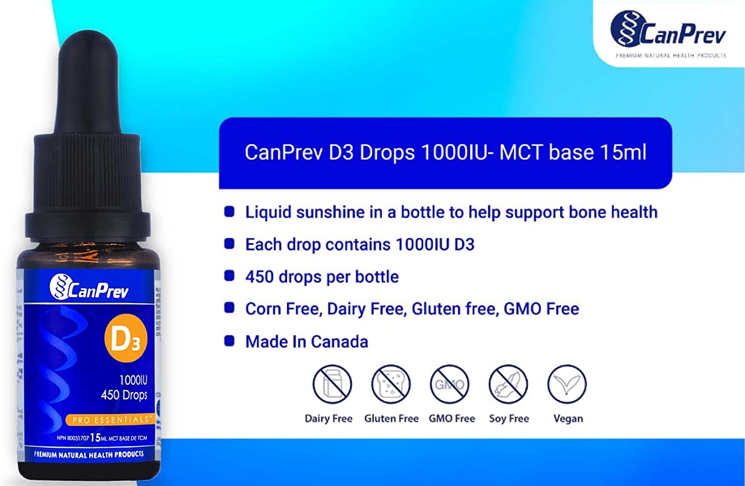 CanPrev D3 1000iu Drops 15mL- CANPREV-The Health Store- Default Title
