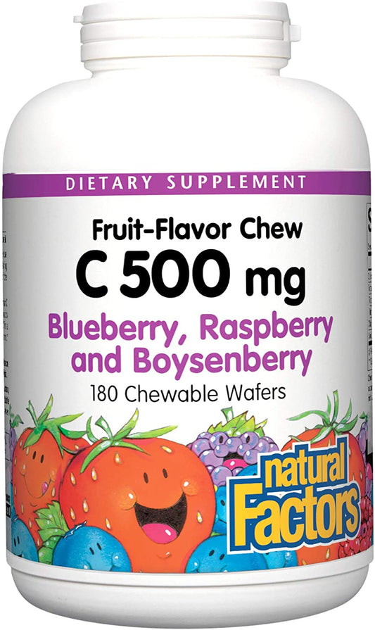 Natural Factors Vit C 500mg 180 Chewable Wafers Blueberry, Raspberry, Boysenberry