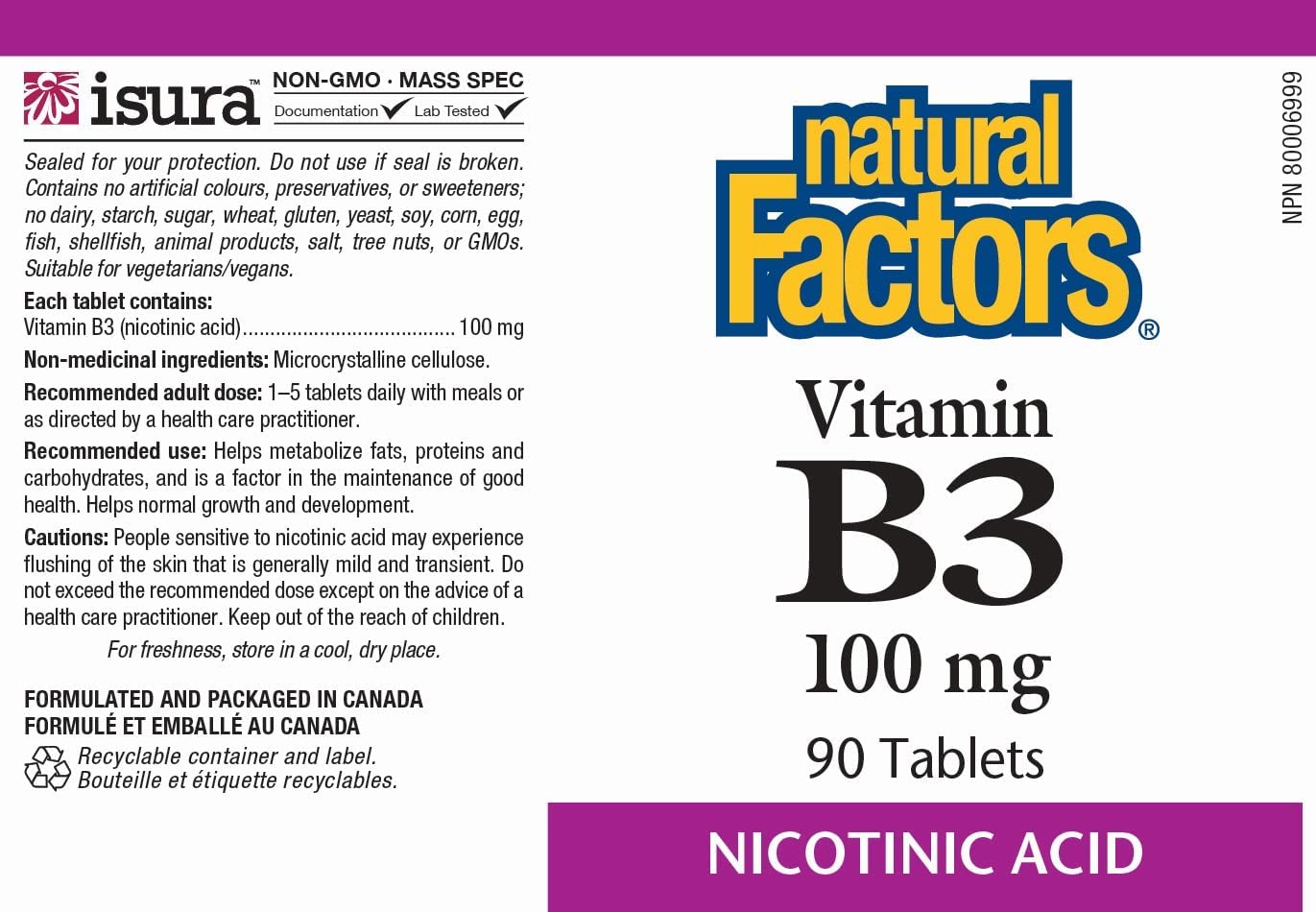 Natural Factors Vitamin B3 100mg 90 Tabs