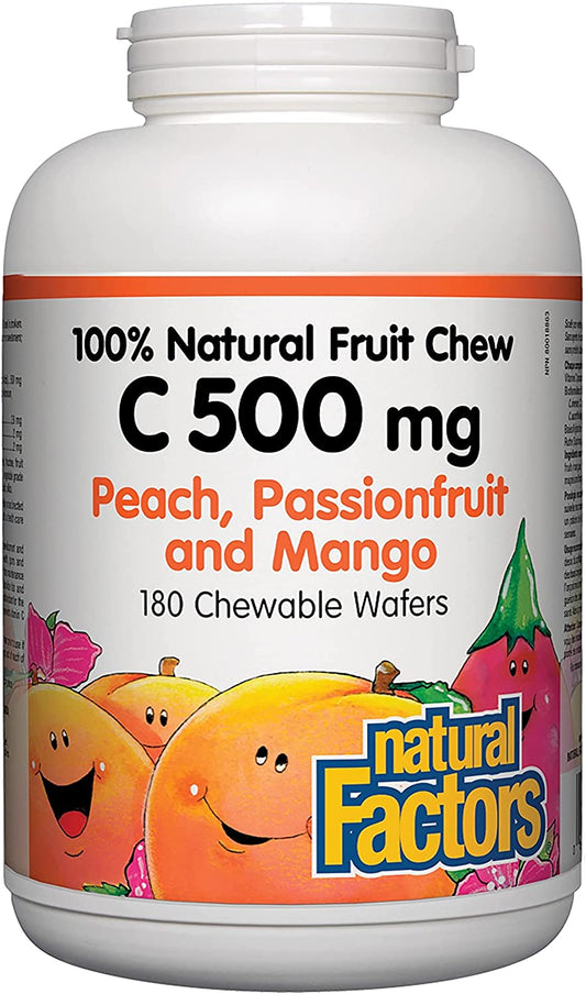 Natural Factors Vit C 500mg 180 Chewable Wafers Peach Passionfruit Mango