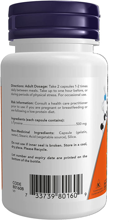 NOW L-Tyrosine 500mg 60 Caps- PURE SOURCE-The Health Store- Default Title