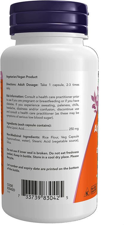 NOW Alpha Lipoic Acid 250mg 60 Caps- PURE SOURCE-The Health Store- Default Title