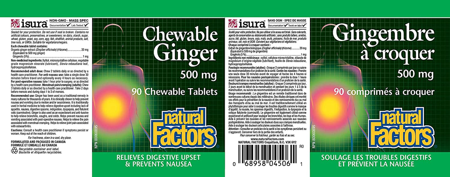 Natural Factors Chewable Ginger 500mg 90 Chewable Tabs