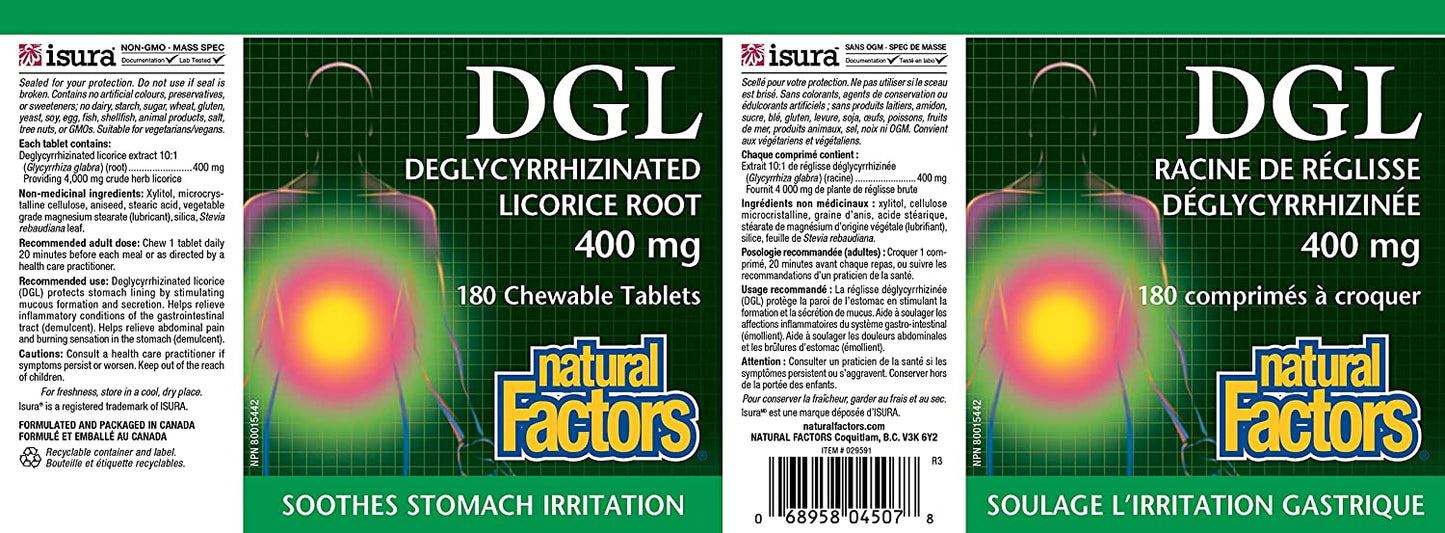 Natural Factors DGL 400mg 180 Chewable Tablets