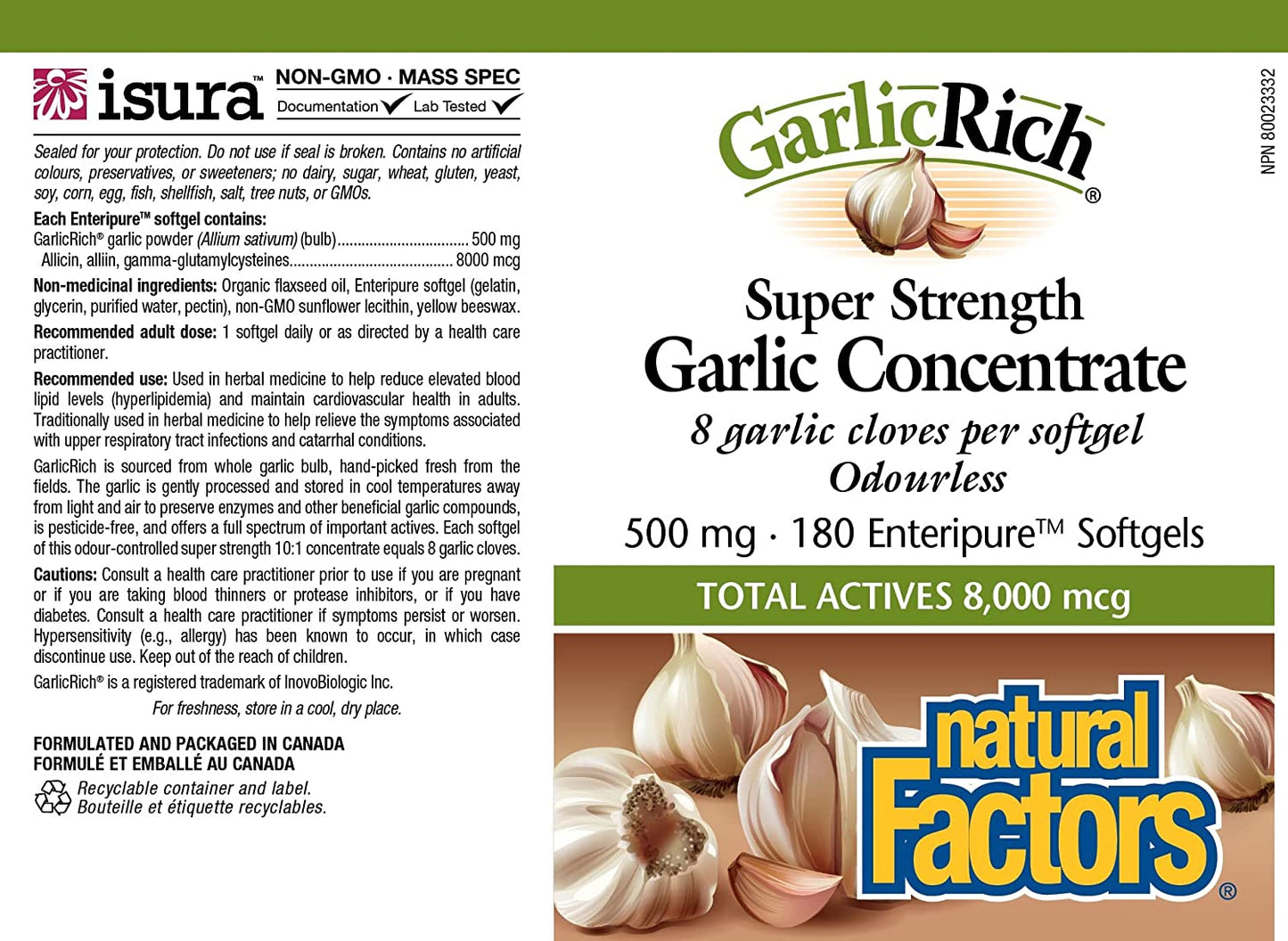 Natural Factors GarlicRich Garlic Concentrate 180 Soft Gels