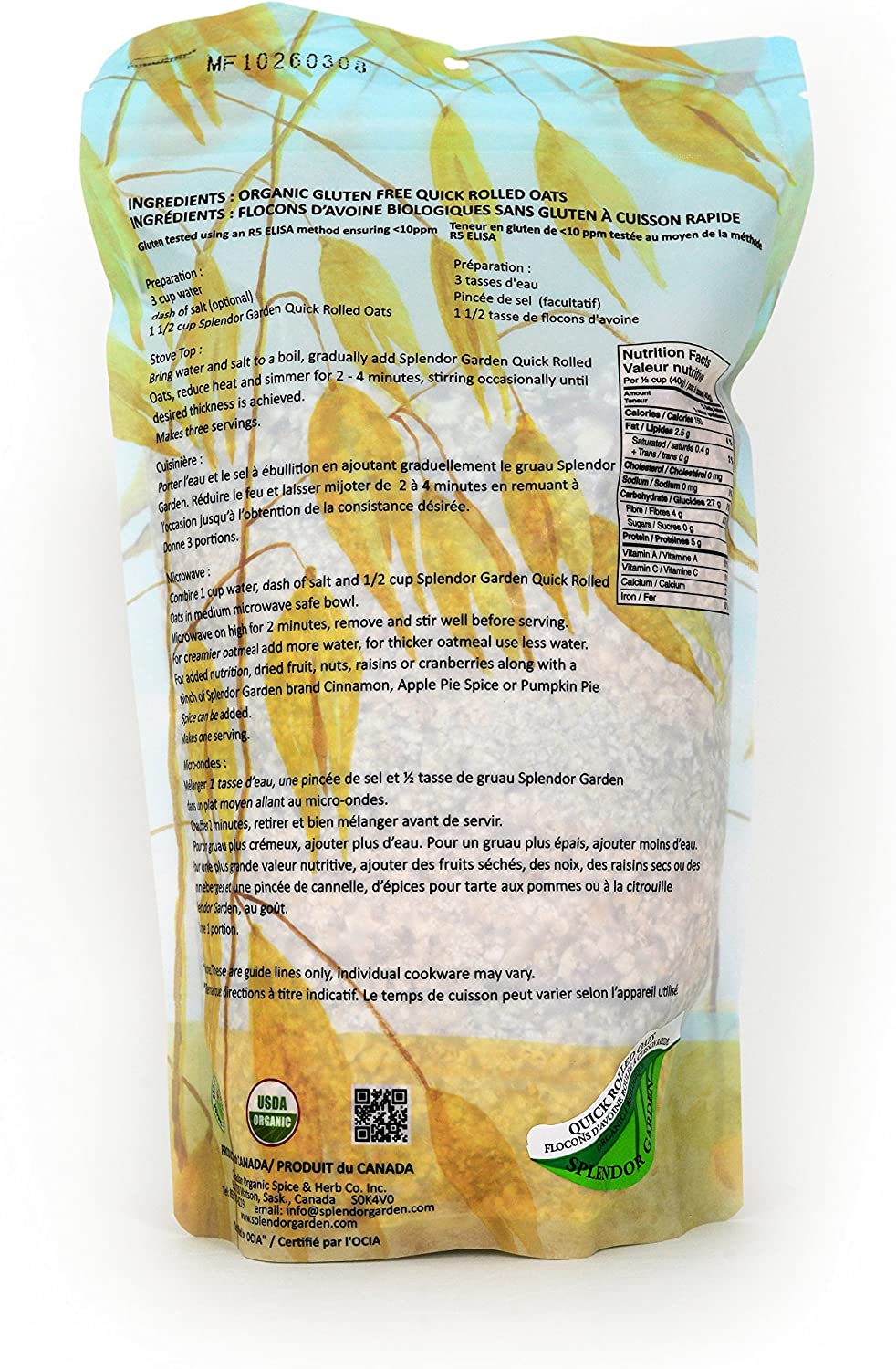 Splendor Garden Quick Rolled Oats Gluten-Free 500g- PURITY LIFE-The Health Store- Default Title