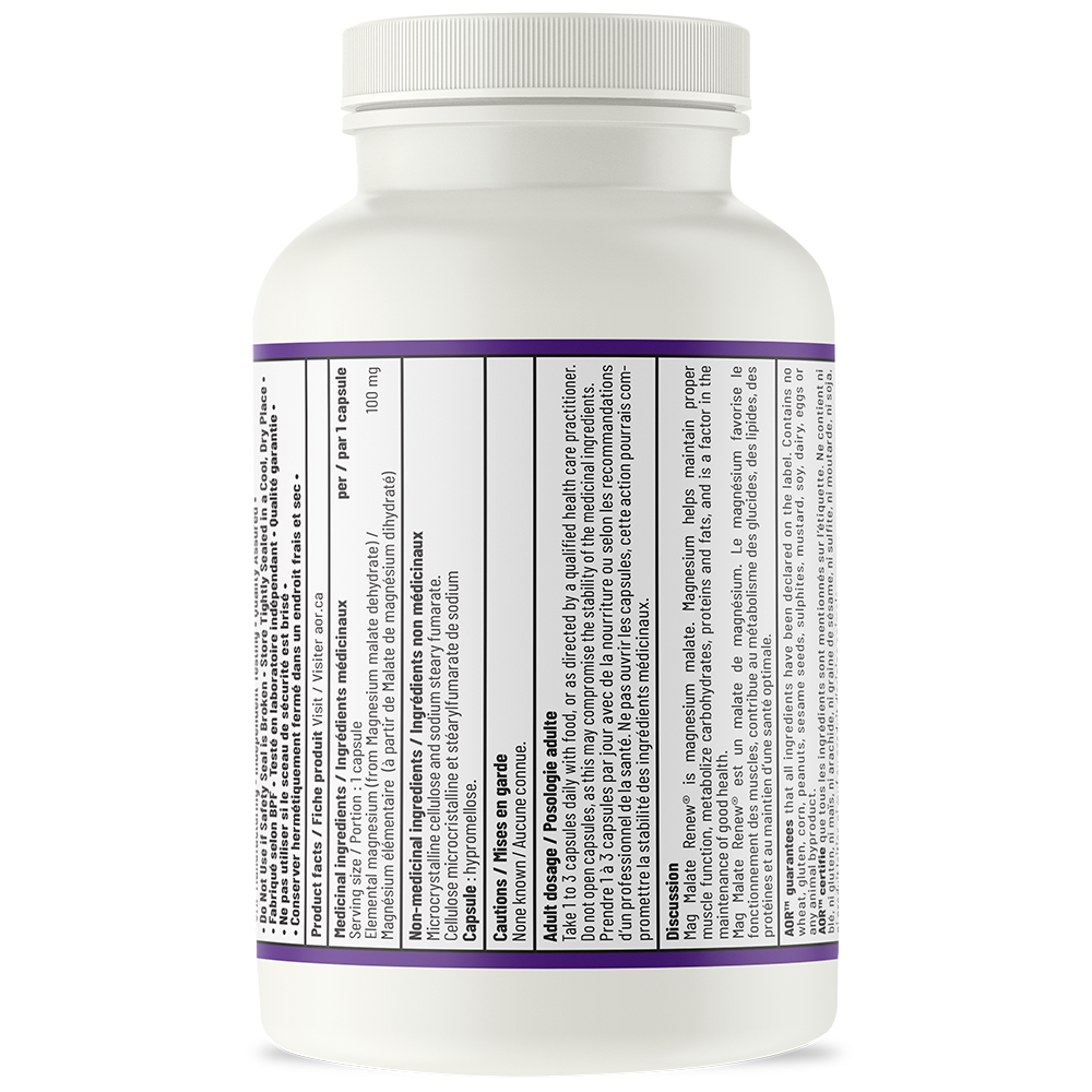 AOR Mag Malate Renew Magnesium 120 V Caps- AOR-The Health Store- Default Title