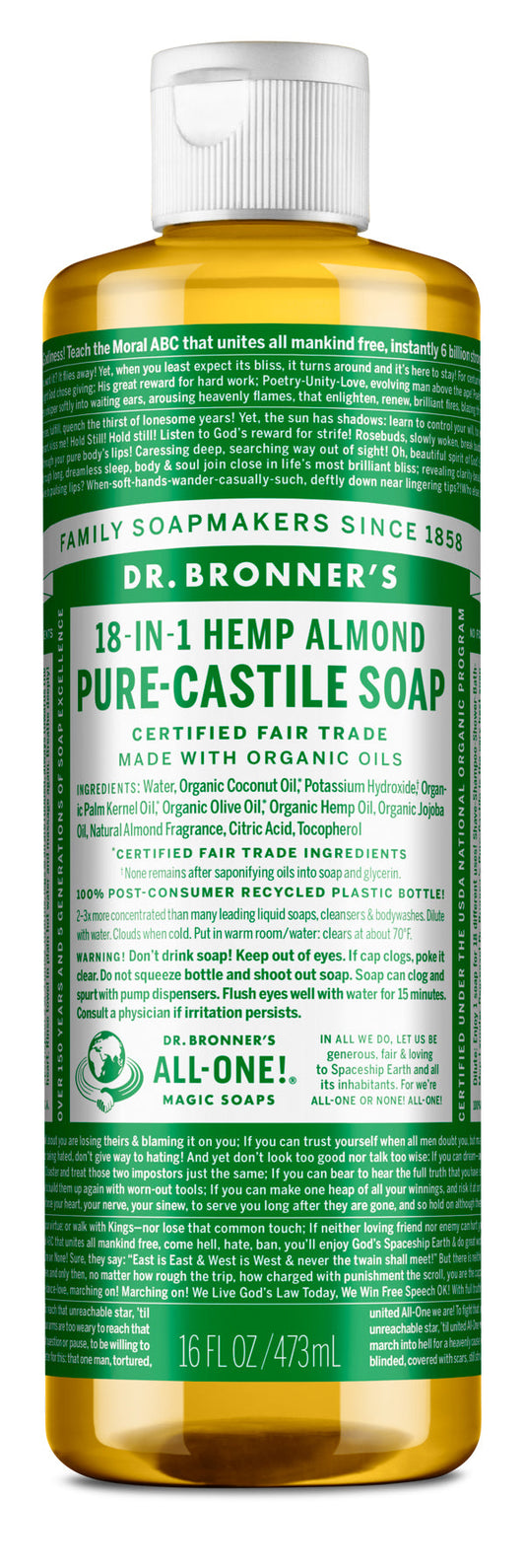 Dr. Bronner's Pure Castile Soap Almond 473mL- PURE SOURCE-The Health Store- Default Title