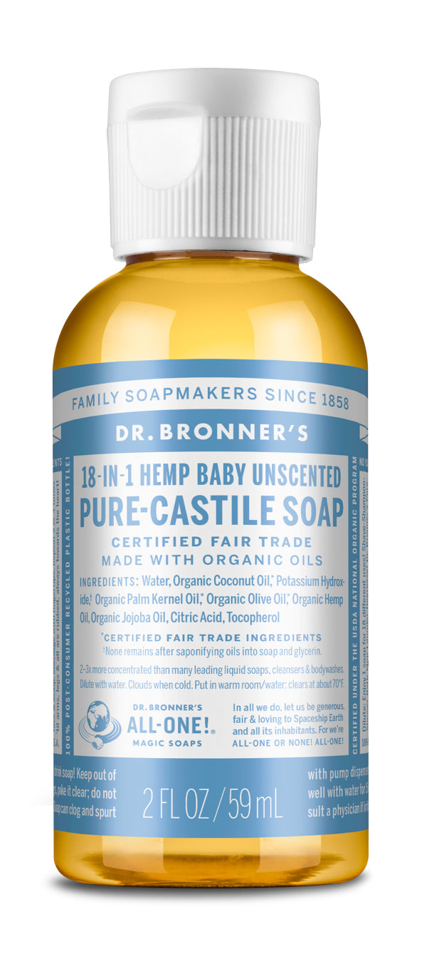 Dr. Bronner's Pure Castile Soap Baby Unscented - 59mL- PURE SOURCE-The Health Store- Default Title