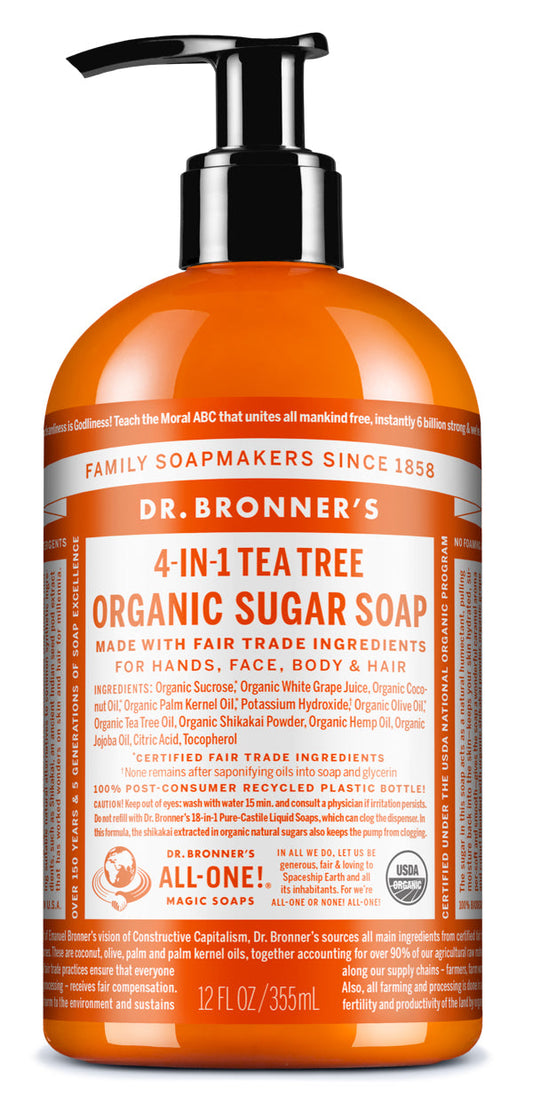Dr. Bronner’s Organic Sugar Pump Soap Tea Tree - 355mL- PURITY LIFE-The Health Store- Default Title